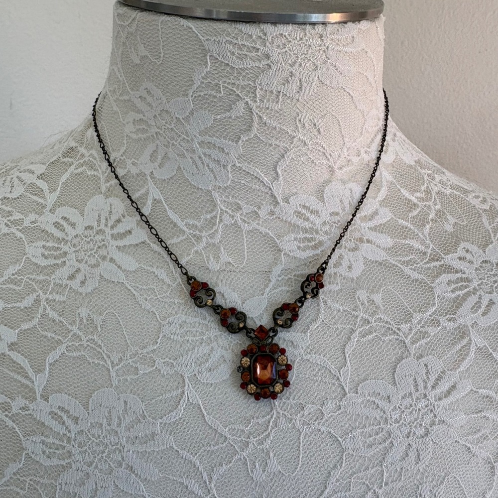 Vintage Avon Necklace Victorian Goth Rhinestone Bronze Tone